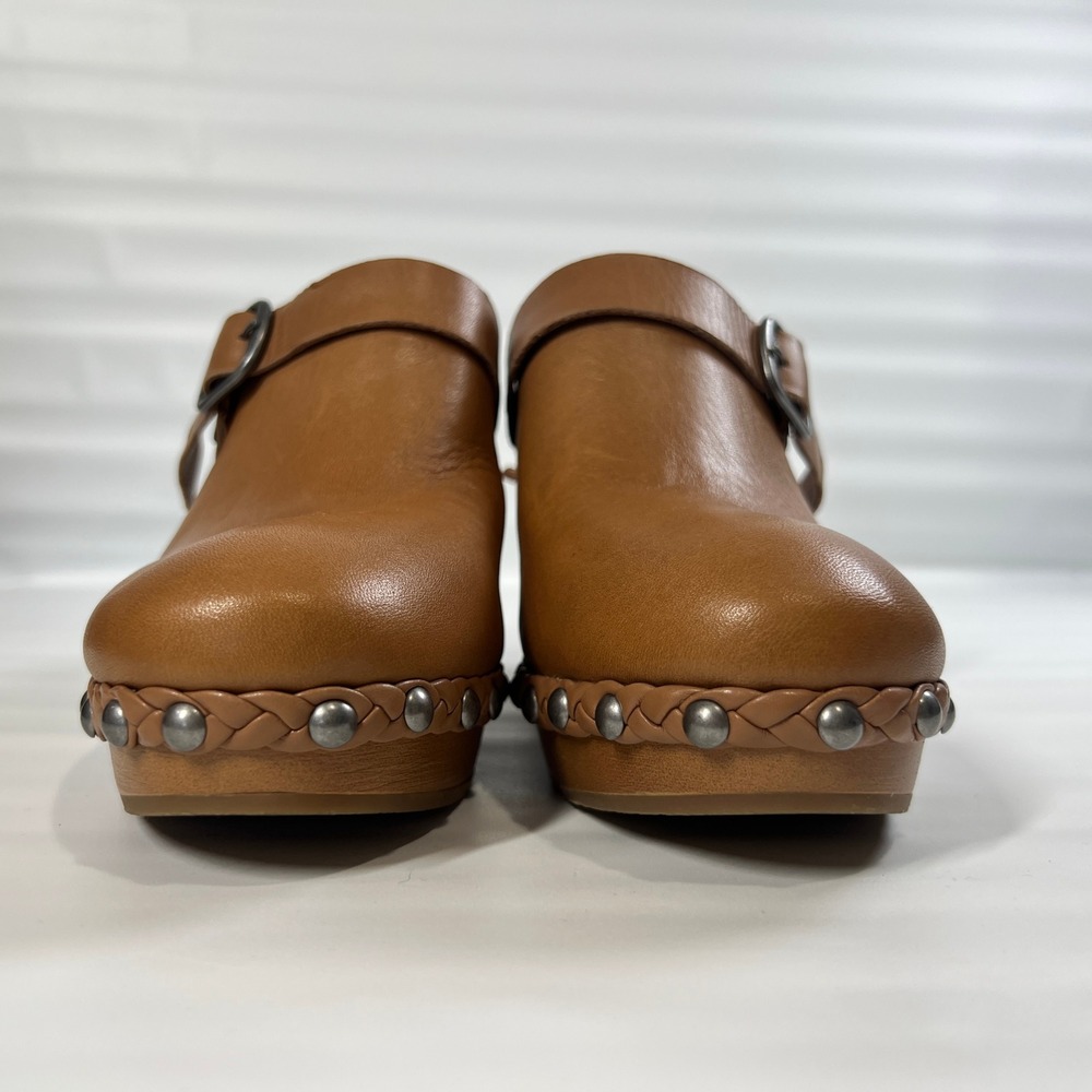 Lucky Brand Clog Heels Tan Leather Studded Braided Trim Slip-On Mule Sandals 7.5 - Picture 9 of 10